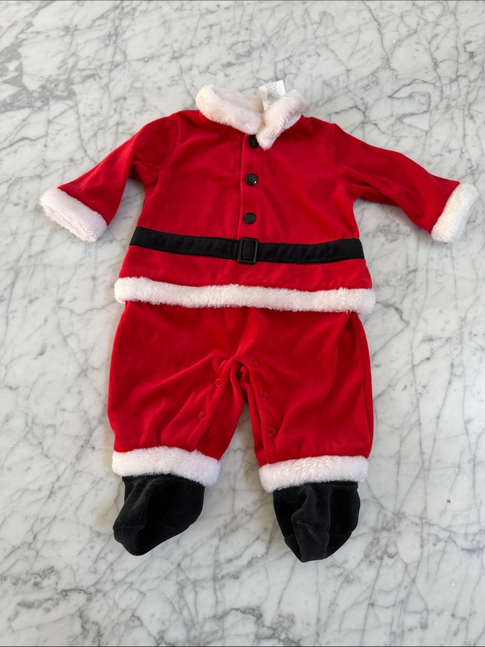 Baby Santa Suit Sz 0-3 Mo One-Piece Romper with Faux Fur Trim